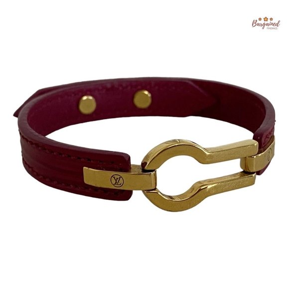 Authentic Louis Vuitton Burgundy Leather Gold Keyhole Bracelet 17 - Picture 3 of 13